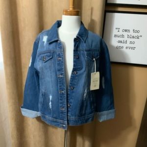 Ladies Distressed Oversize Jean Jacket